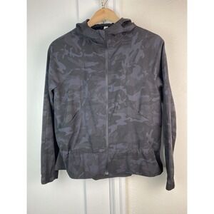 Lululemon Women's 4 Black Gray Camouflage Full Zip Hooded Crop Athletic Jacket